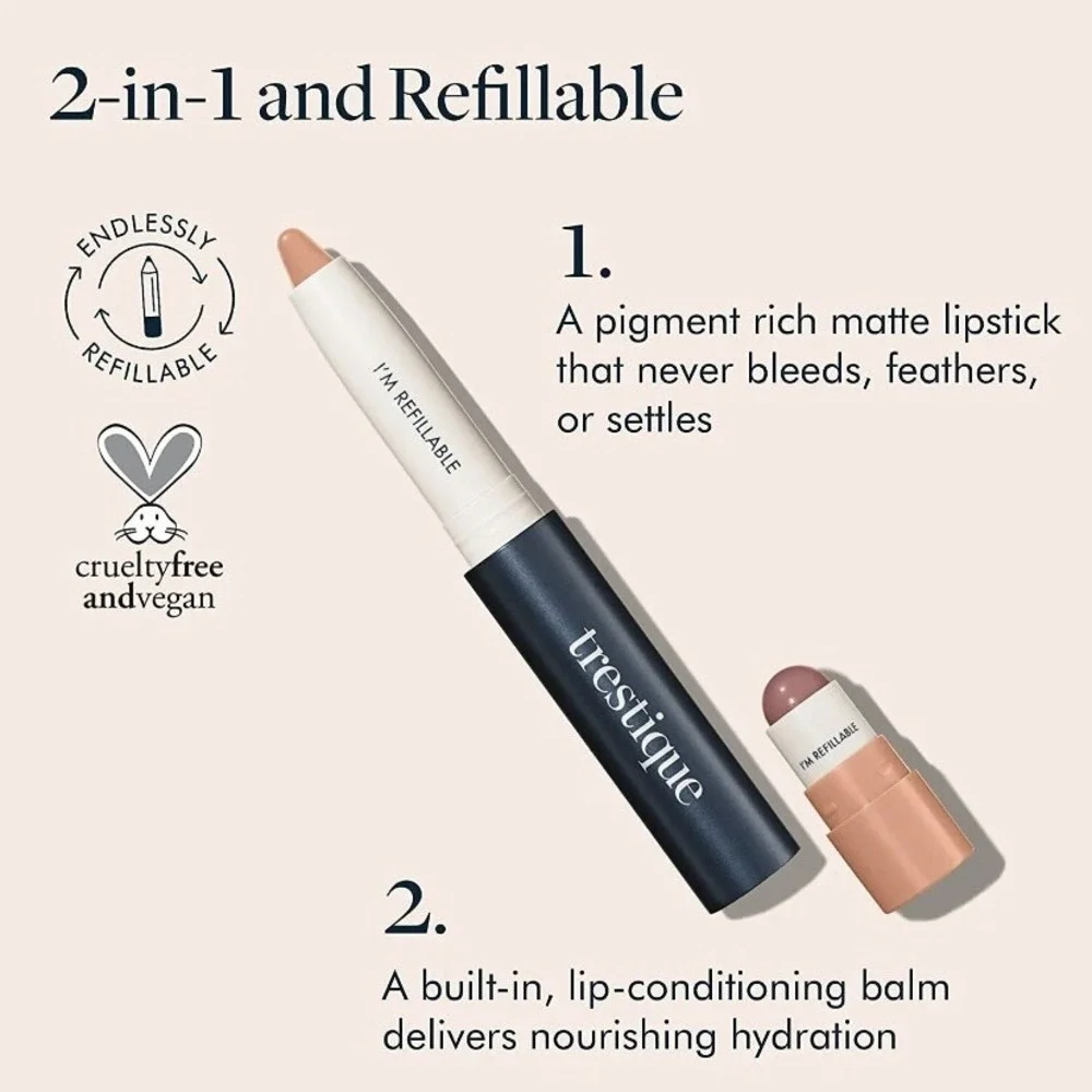 trestique Matte Lip Crayon And Balm, Refillable Matte Lipstick TUSCAN WINE